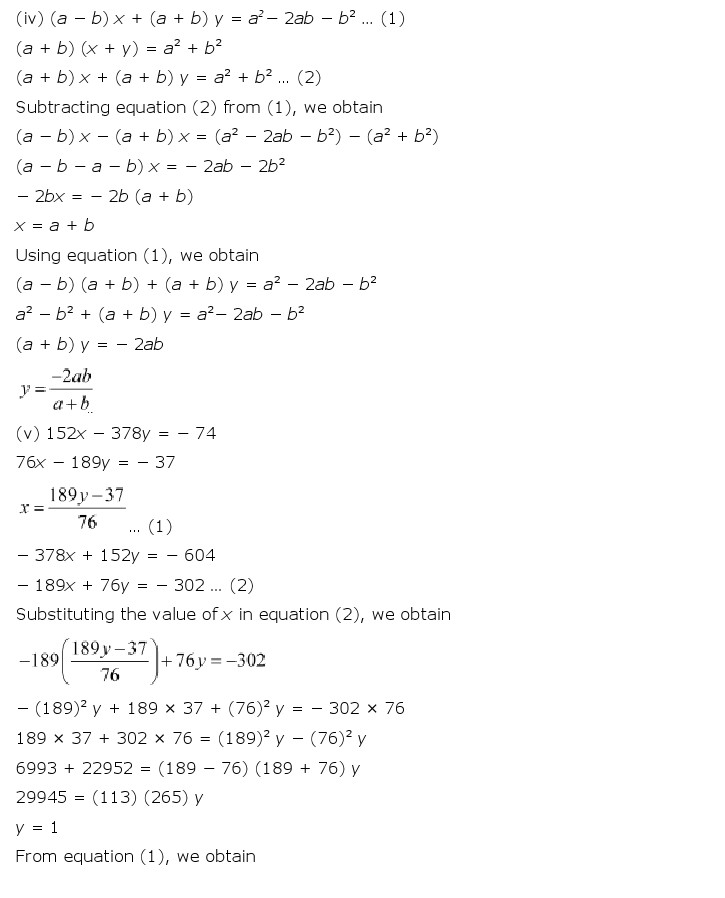 Maths Class 10th Chapter 3: Pair of Linear Equations in Two Variables NCERT Solution