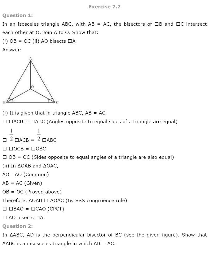 NCERT Solutions for Class 9th Maths Chapter 7 Triangles