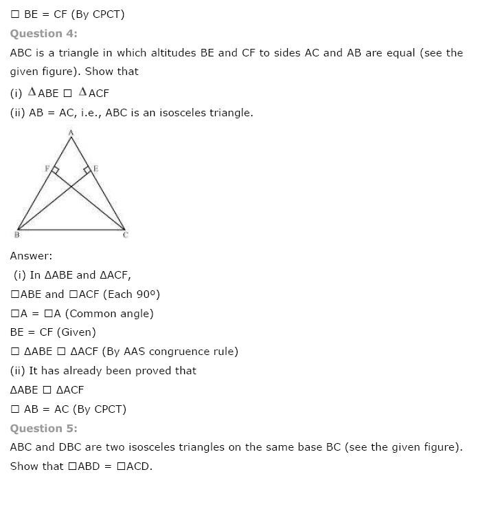 NCERT Solutions for Class 9th Maths Chapter 7 Triangles