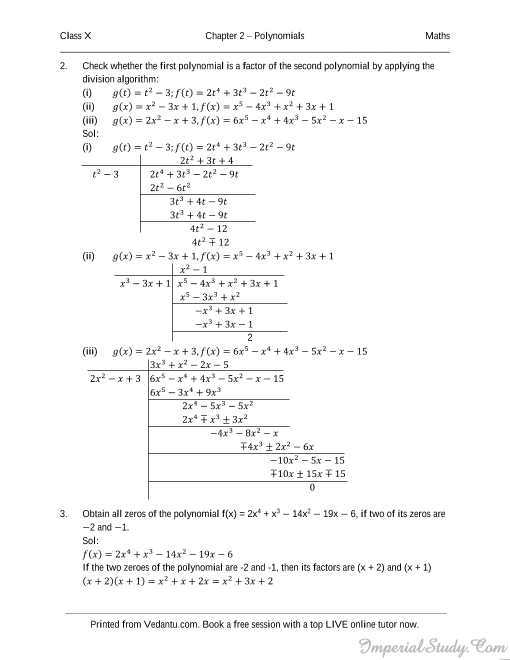 Polynomials R.D. Sharma Solution Chapter 2 – Class 10th Maths